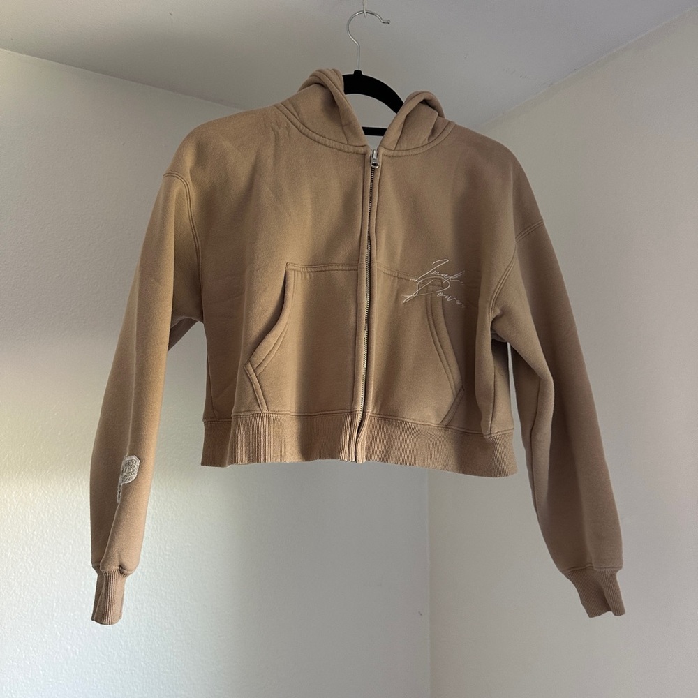 Inaka Power Beige Tan Zip Up Crop Hoodie